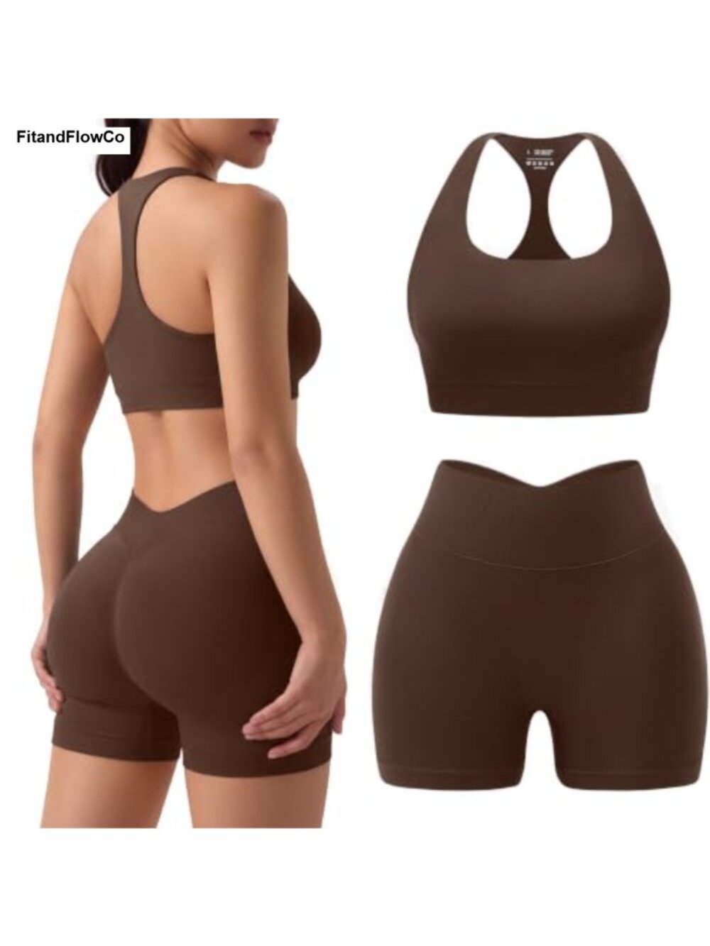 Seamless Racerback Sports Bra V Butt Gym Shorts Workout Set 2 Piece